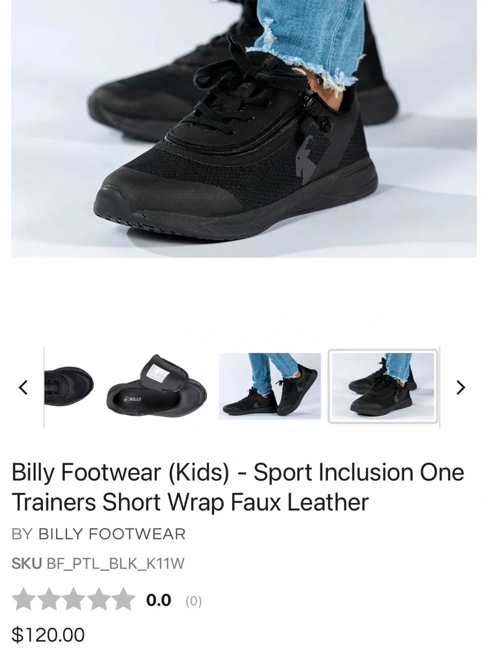 Billy Footwear Kids Black Sport Inclusion One Sneaker